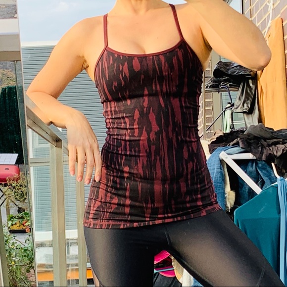 Lululemon Power Y Tank Maroon Camo Slim Fit Racer Back Long Build In Bra Top - Picture 5 of 14